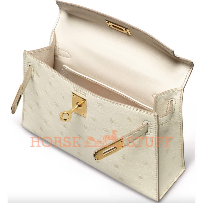 Hermès Kelly Sellier Mini II Beton Ostrich GHW