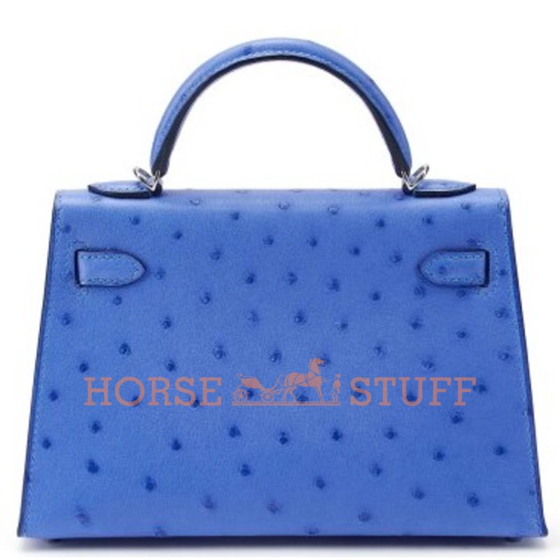 Hermès Kelly Sellier Mini II Bleuet Ostrich PHW