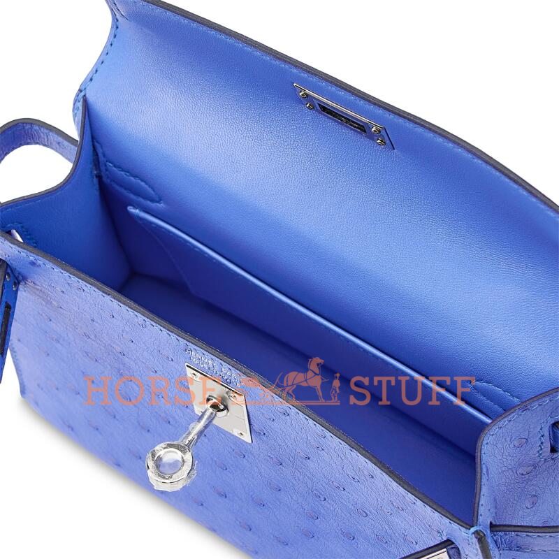 Hermès Kelly Sellier Mini II Bleuet Ostrich PHW