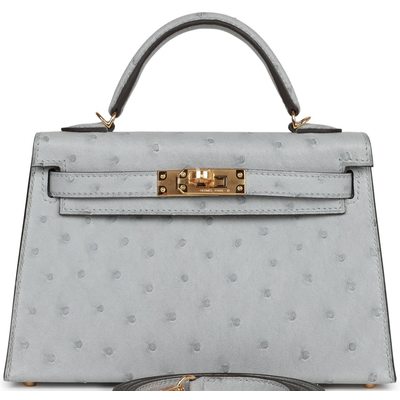 Hermès Kelly Sellier Mini II Blue Glacier Ostrich GHW