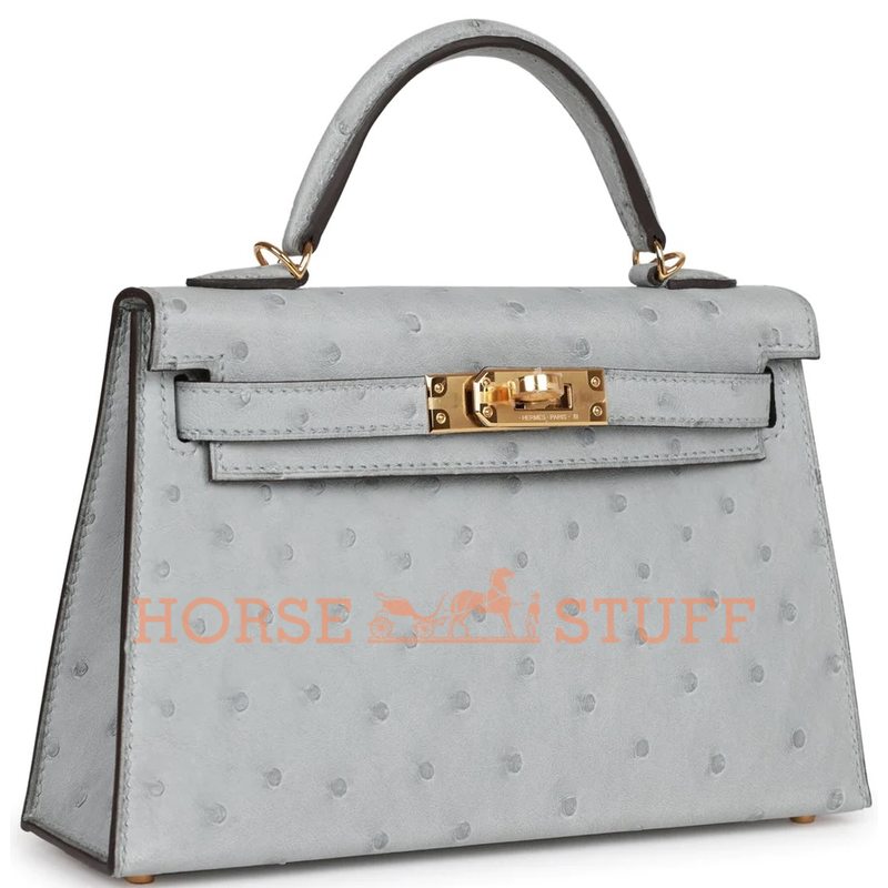 Hermès Kelly Sellier Mini II Blue Glacier Ostrich GHW