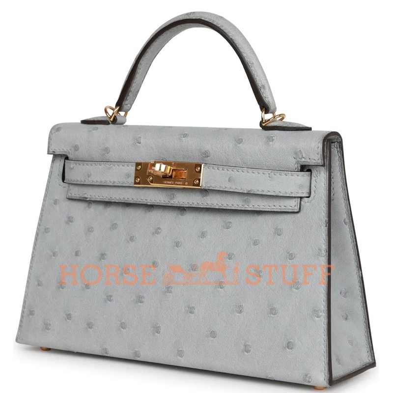 Hermès Kelly Sellier Mini II Blue Glacier Ostrich GHW