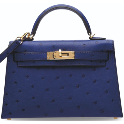 Hermès Kelly Sellier Mini II Blue Sapphire Ostrich GHW