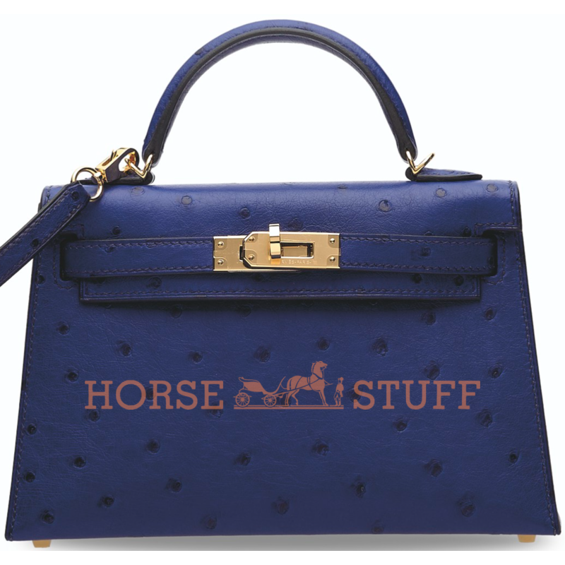 Hermès Kelly Sellier Mini II Blue Sapphire Ostrich GHW