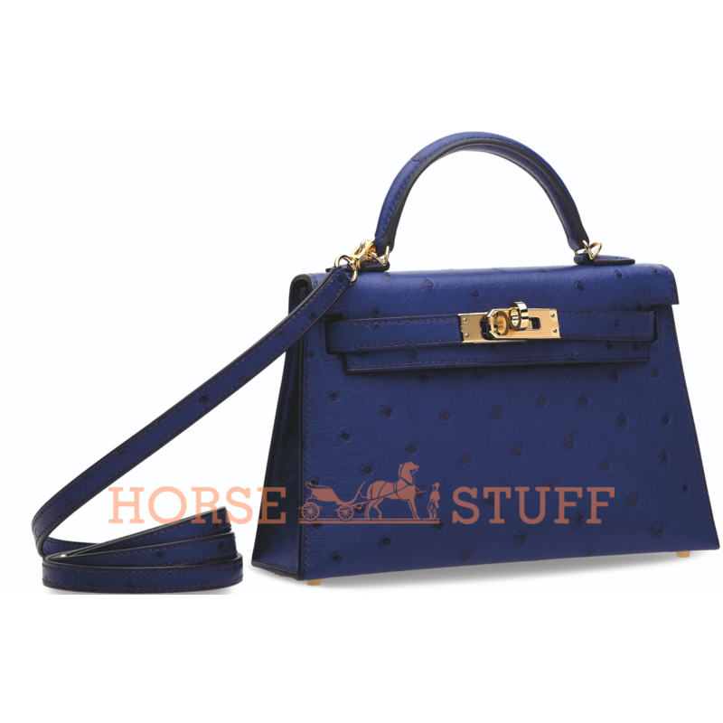 Hermès Kelly Sellier Mini II Blue Sapphire Ostrich GHW