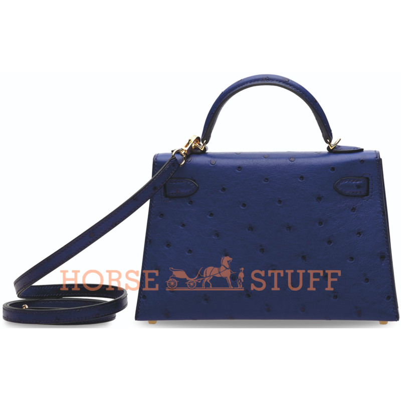 Hermès Kelly Sellier Mini II Blue Sapphire Ostrich GHW