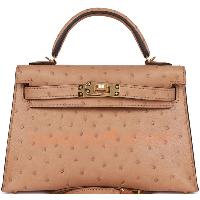 Hermès Kelly Sellier Mini II Chai Ostrich GHW