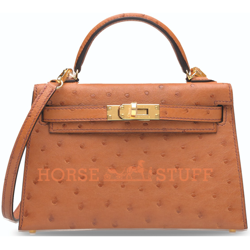 Hermès Kelly Sellier Mini II Cognac Ostrich GHW