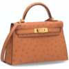 Hermès Kelly Sellier Mini II Cognac Ostrich GHW