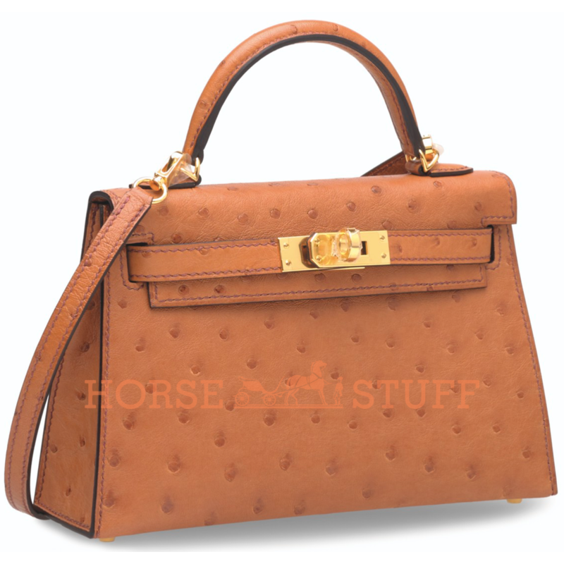 Hermès Kelly Sellier Mini II Cognac Ostrich GHW