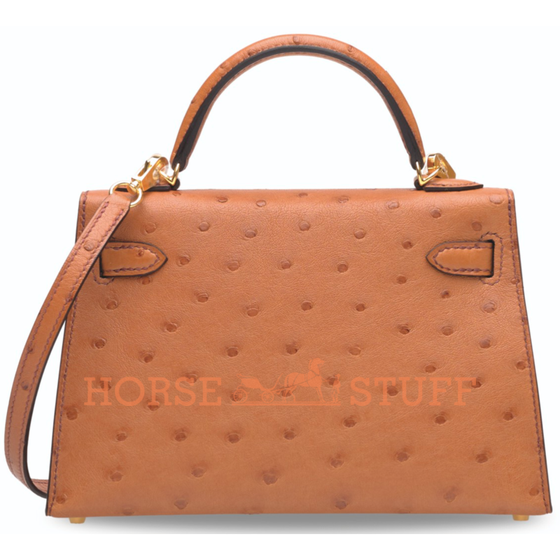 Hermès Kelly Sellier Mini II Cognac Ostrich GHW