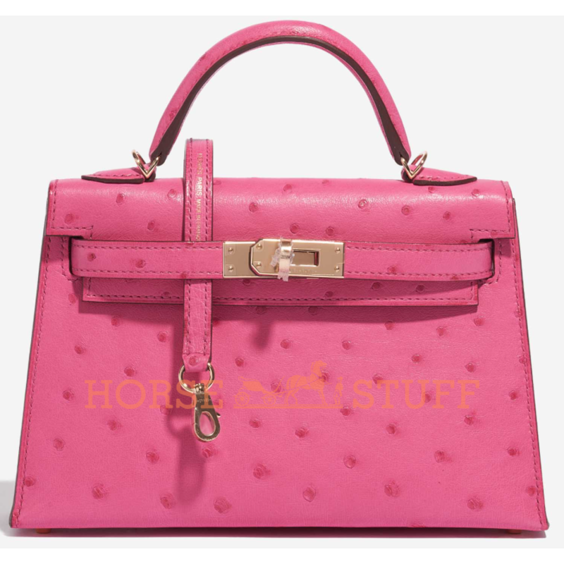 Hermès Kelly Sellier Mini II Fuchsia Ostrich GHW