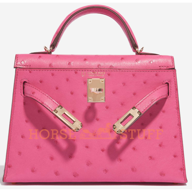 Hermès Kelly Sellier Mini II Fuchsia Ostrich GHW