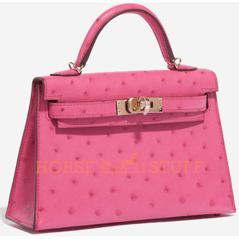 Hermès Kelly Sellier Mini II Fuchsia Ostrich GHW