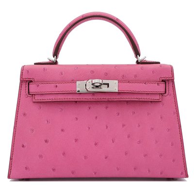 Hermès Kelly Sellier Mini II Fuchsia Ostrich PHW