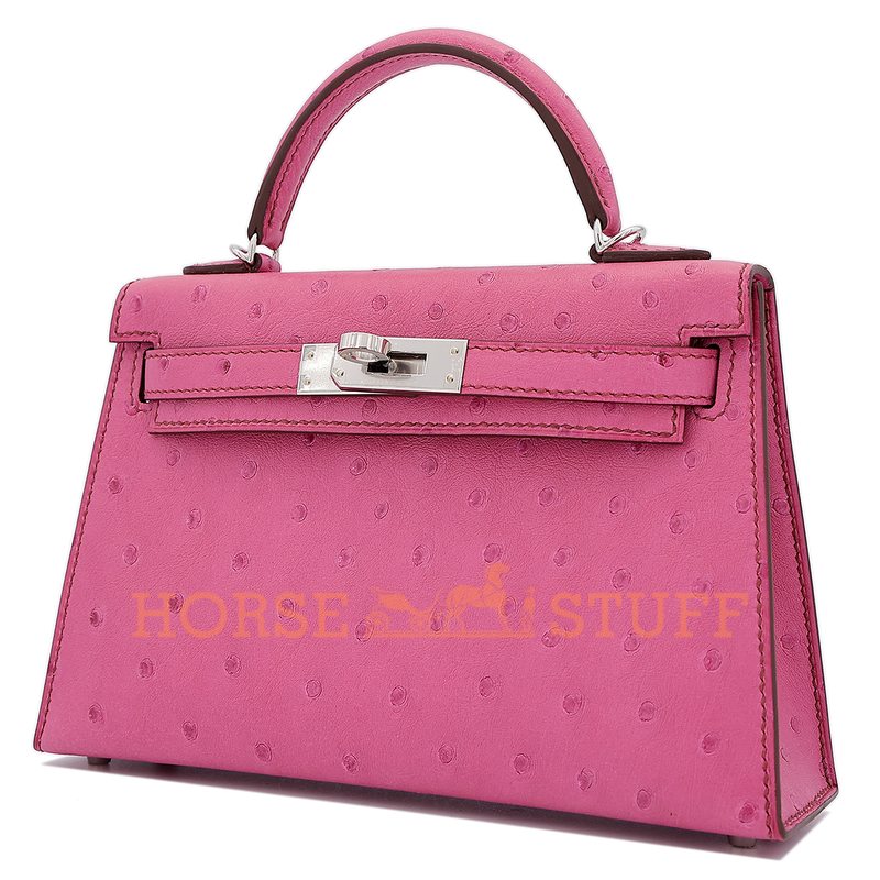 Hermès Kelly Sellier Mini II Fuchsia Ostrich PHW