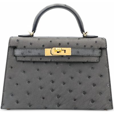 Hermès Kelly Sellier Mini II Blue Glacier Ostrich GHW