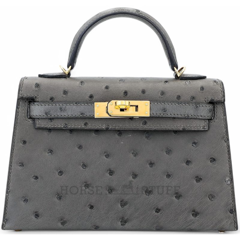 Hermès Kelly Sellier Mini II Blue Glacier Ostrich GHW