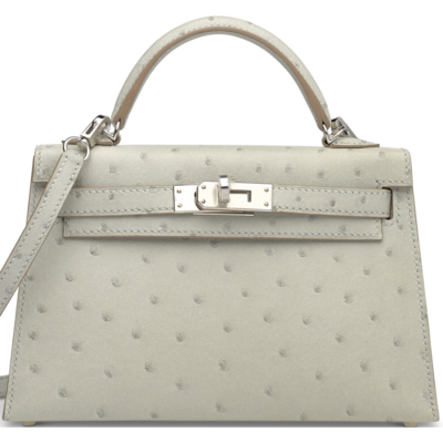 Hermès Kelly Sellier Mini II Gris Perle Ostrich PHW