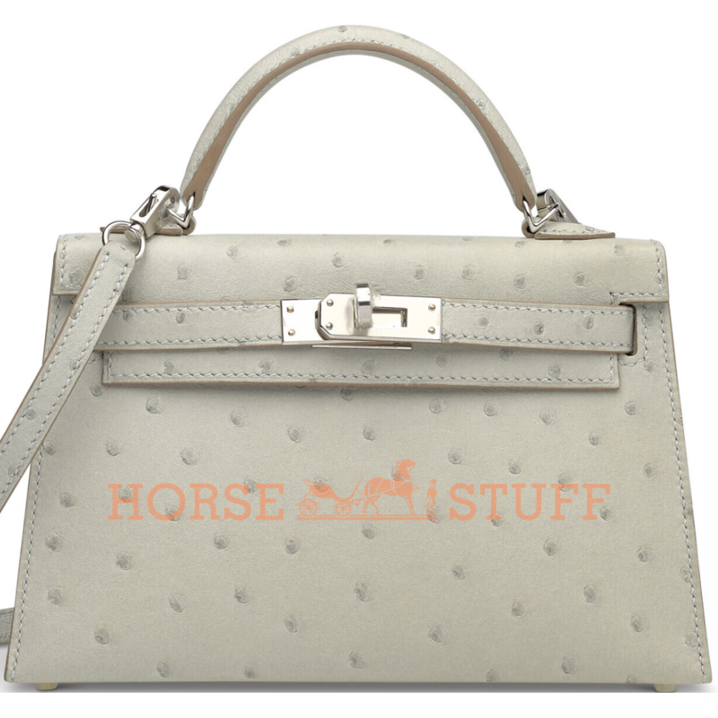 Hermès Kelly Sellier Mini II Gris Perle Ostrich PHW