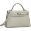 Hermès Kelly Sellier Mini II Gris Perle Ostrich PHW