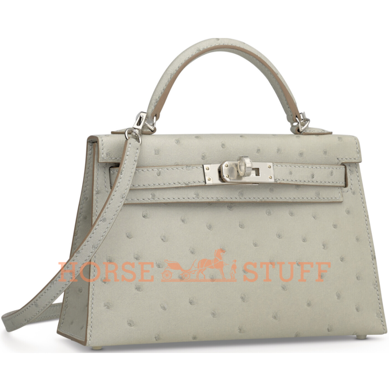 Hermès Kelly Sellier Mini II Gris Perle Ostrich PHW