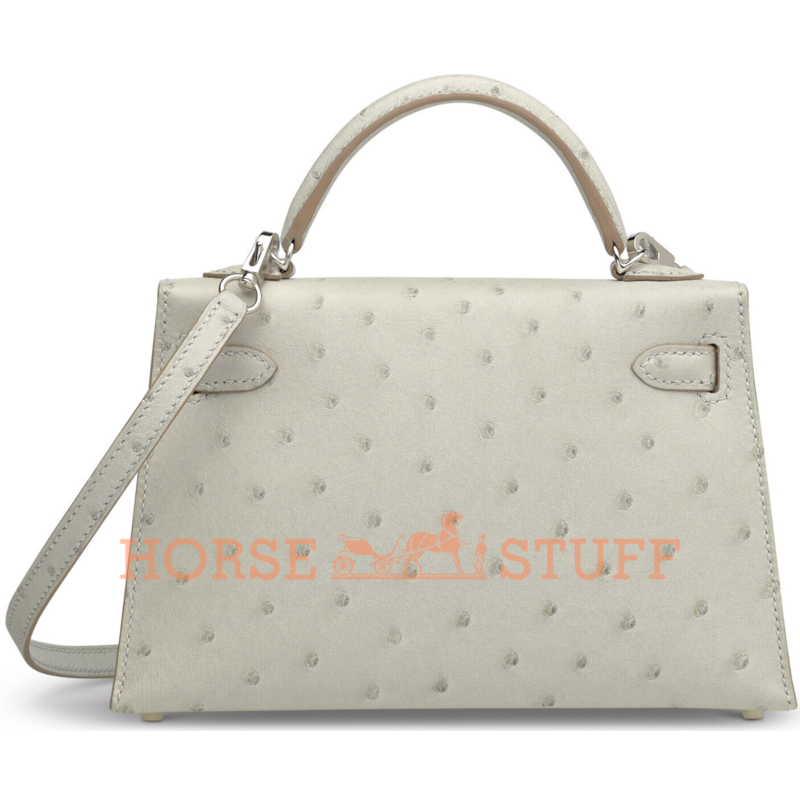 Hermès Kelly Sellier Mini II Gris Perle Ostrich PHW