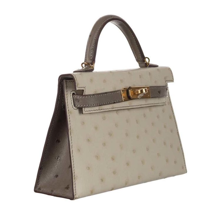 Hermès Kelly Sellier Mini II Special Order HSS Beton / Gris Asphalt Ostrich  GHW from 100% authentic materials!