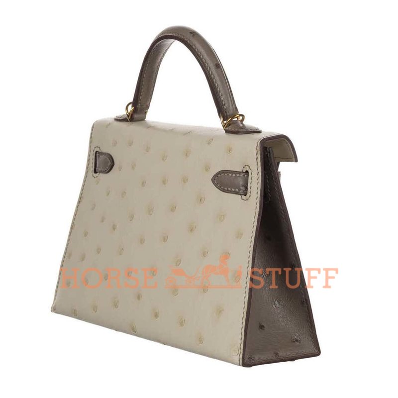 Hermès Kelly Sellier Mini II Special Order HSS Beton / Gris Asphalt Ostrich GHW