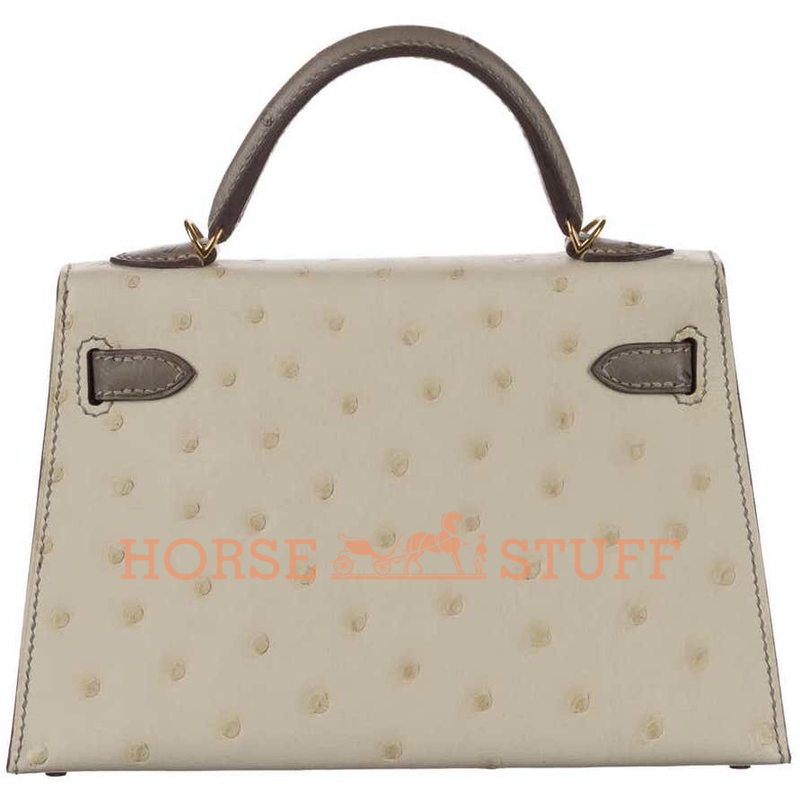 Hermès Kelly Sellier Mini II Special Order HSS Beton / Gris Asphalt Ostrich GHW