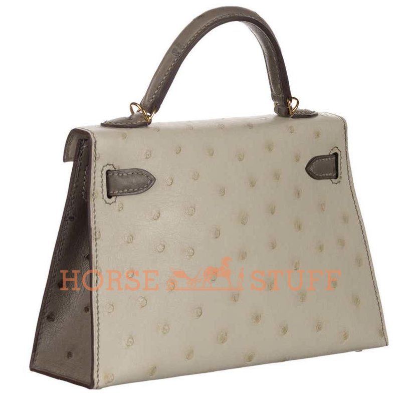 Hermès Kelly Sellier Mini II Special Order HSS Beton / Gris Asphalt Ostrich GHW