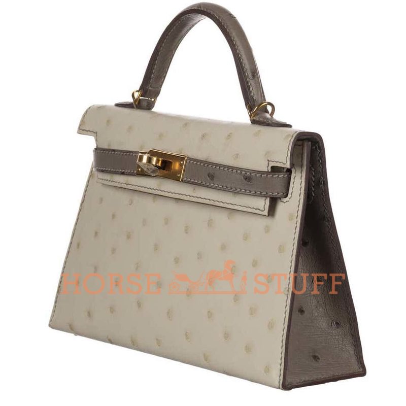 Hermès Kelly Sellier Mini II Special Order HSS Beton / Gris Asphalt Ostrich GHW