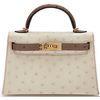 Hermès Kelly Sellier Mini II Special Order HSS Beton / Gris Tourterelle with Pink Stitching Ostrich GHW