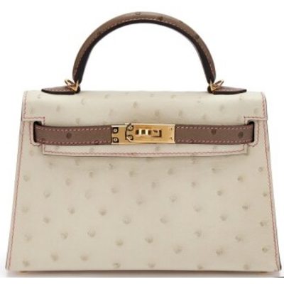 Hermès Kelly Sellier Mini II Special Order HSS Beton / Gris Tourterelle with Pink Stitching Ostrich GHW