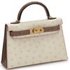 Hermès Kelly Sellier Mini II Special Order HSS Beton / Gris Tourterelle with Pink Stitching Ostrich GHW