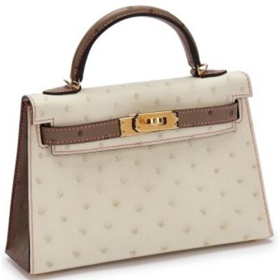 Hermès Kelly Sellier Mini II Special Order HSS Beton / Gris Tourterelle with Pink Stitching Ostrich GHW