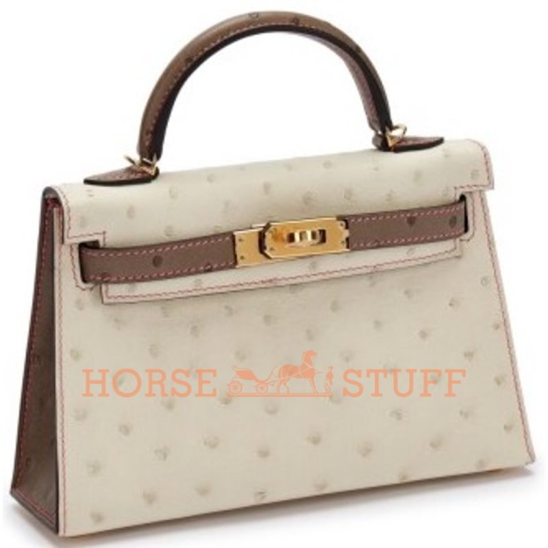 Hermès Kelly Sellier Mini II Special Order HSS Beton / Gris Tourterelle with Pink Stitching Ostrich GHW