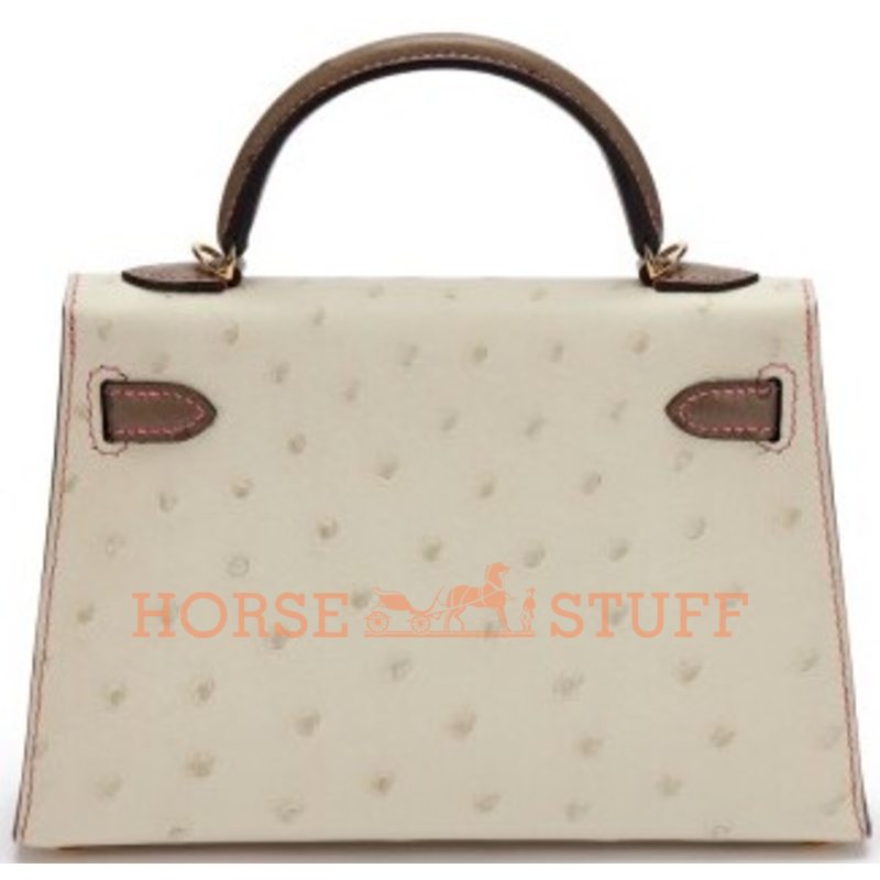 Hermès Kelly Sellier Mini II Special Order HSS Beton / Gris Tourterelle with Pink Stitching Ostrich GHW