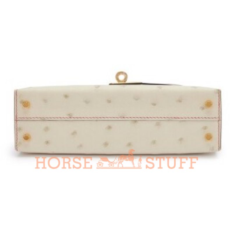 Hermès Kelly Sellier Mini II Special Order HSS Beton / Gris Tourterelle with Pink Stitching Ostrich GHW