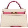 Hermès Kelly Sellier Mini II Special Order HSS Beton / Rose Tyrien Ostrich GHW