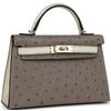 Hermès Kelly Sellier Mini II Special Order HSS Gris Tourterelle / Beton Ostrich Permabrass