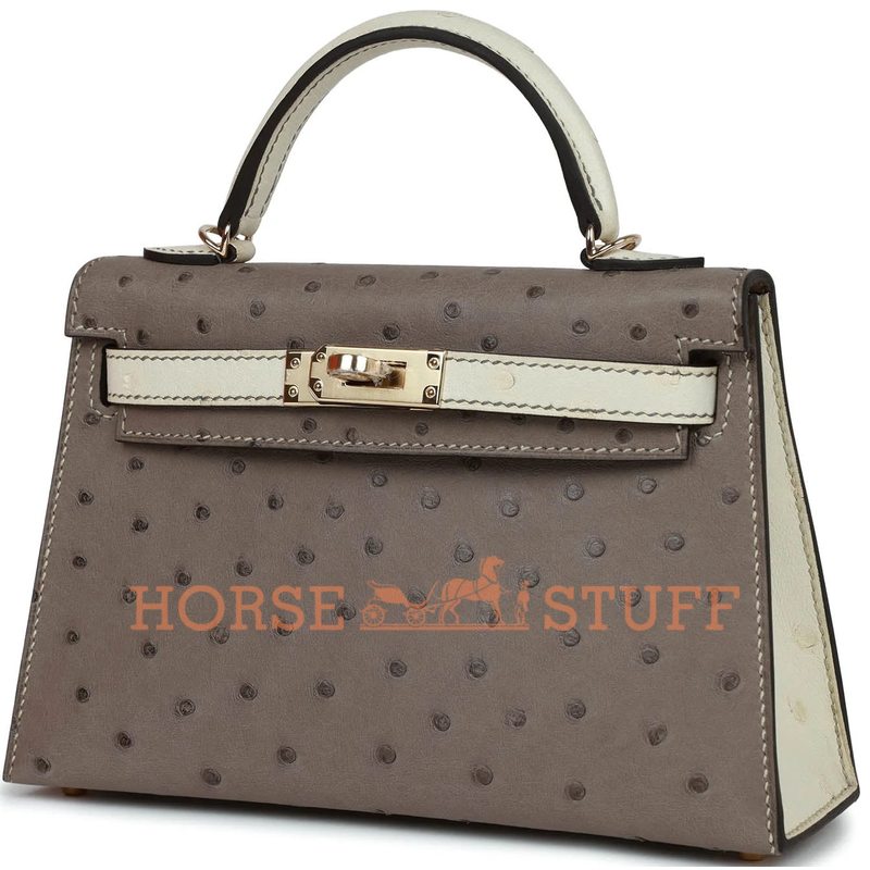 Hermès Kelly Sellier Mini II Special Order HSS Gris Tourterelle / Beton Ostrich Permabrass