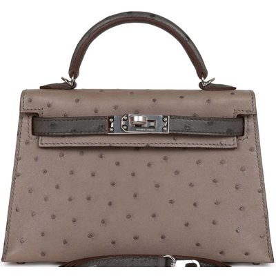 Hermès Kelly Sellier Mini II Special Order HSS Gris Tourterelle / Graphite Ostrich PHW