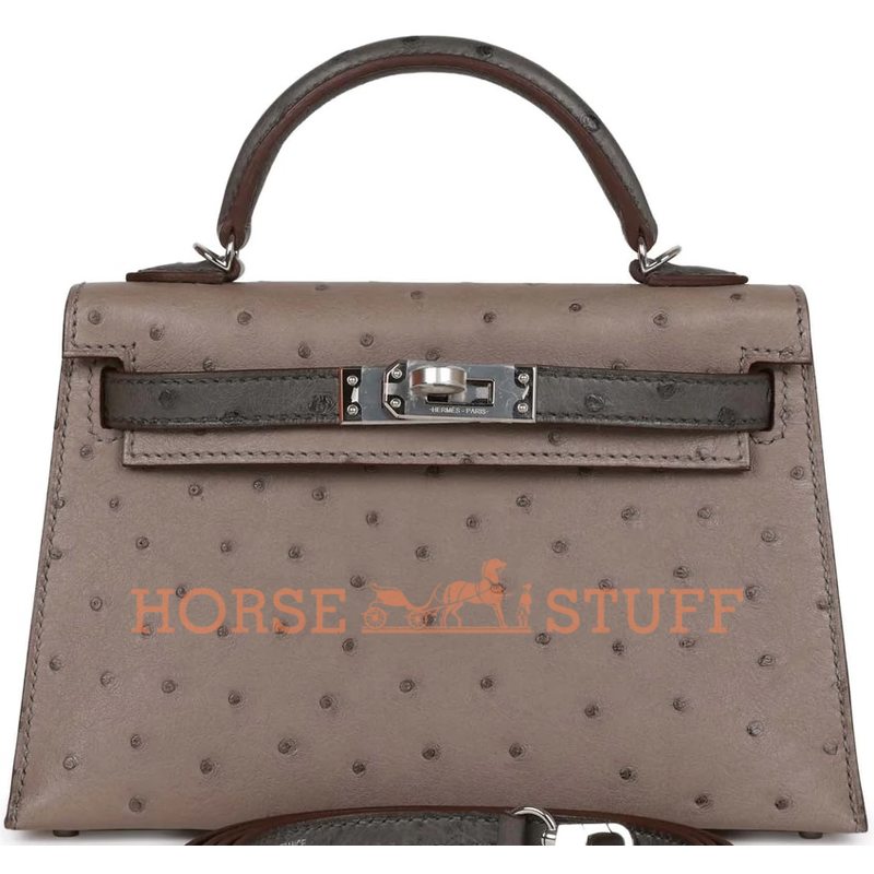 Hermès Kelly Sellier Mini II Special Order HSS Gris Tourterelle / Graphite Ostrich PHW