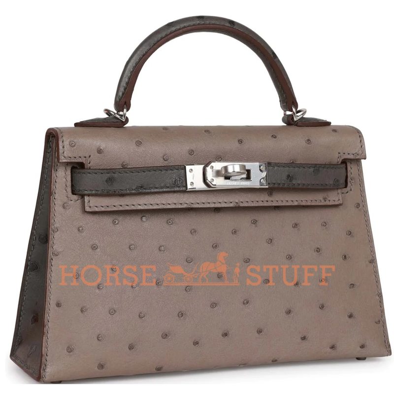 Hermès Kelly Sellier Mini II Special Order HSS Gris Tourterelle / Graphite Ostrich PHW