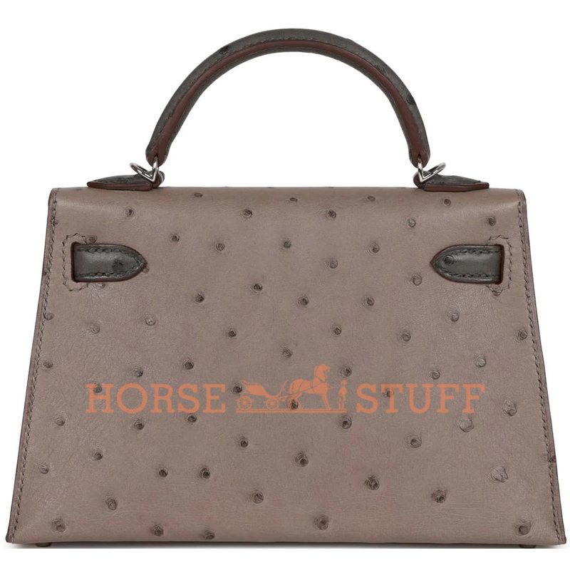 Hermès Kelly Sellier Mini II Special Order HSS Gris Tourterelle / Graphite Ostrich PHW