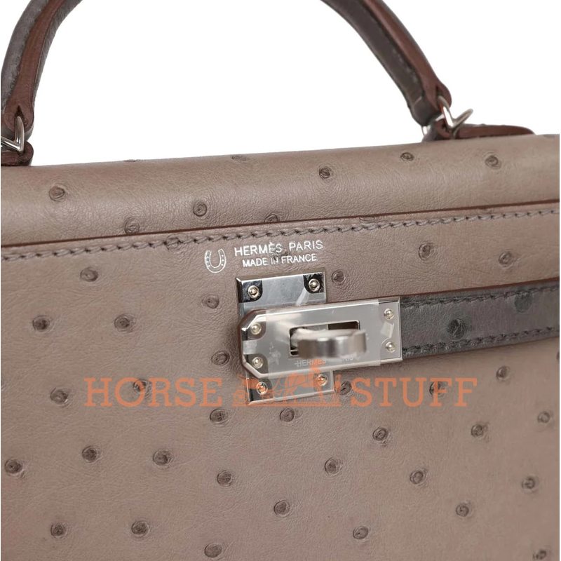 Hermès Kelly Sellier Mini II Special Order HSS Gris Tourterelle / Graphite Ostrich PHW