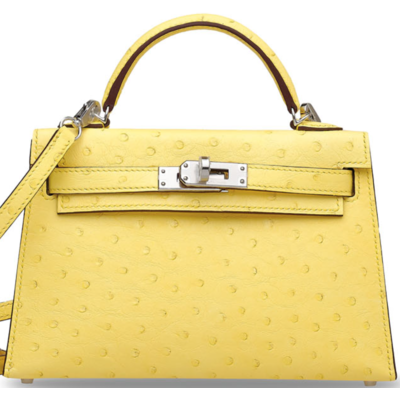 Hermès Kelly Sellier Mini II Mimosa Ostrich PHW