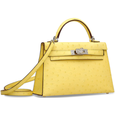 Hermès Kelly Sellier Mini II Mimosa Ostrich PHW