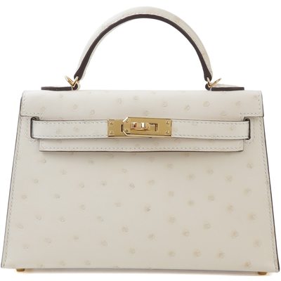 Hermès Kelly Sellier Mini II Nata Ostrich GHW